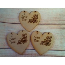 Laser Cut I Love you Rose Heart 65mm
